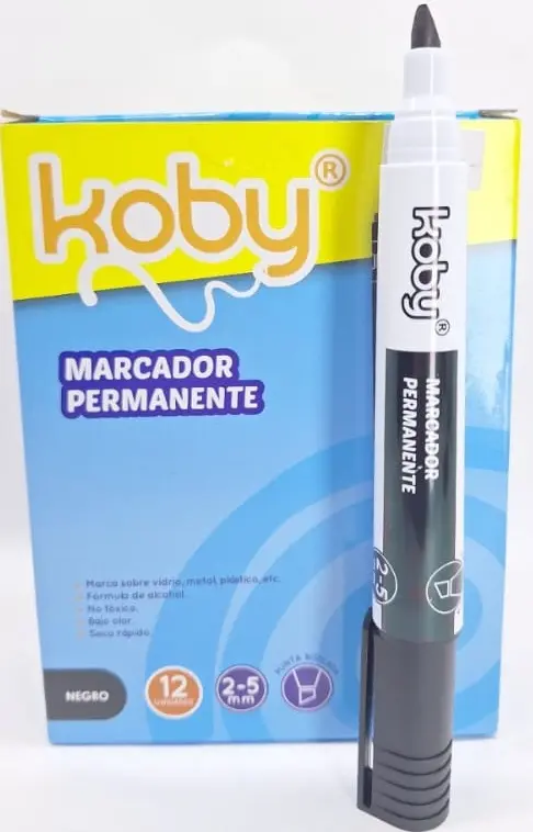 MARCADOR PERMANENTE NEGRO PUNTA BISELADA KOBY